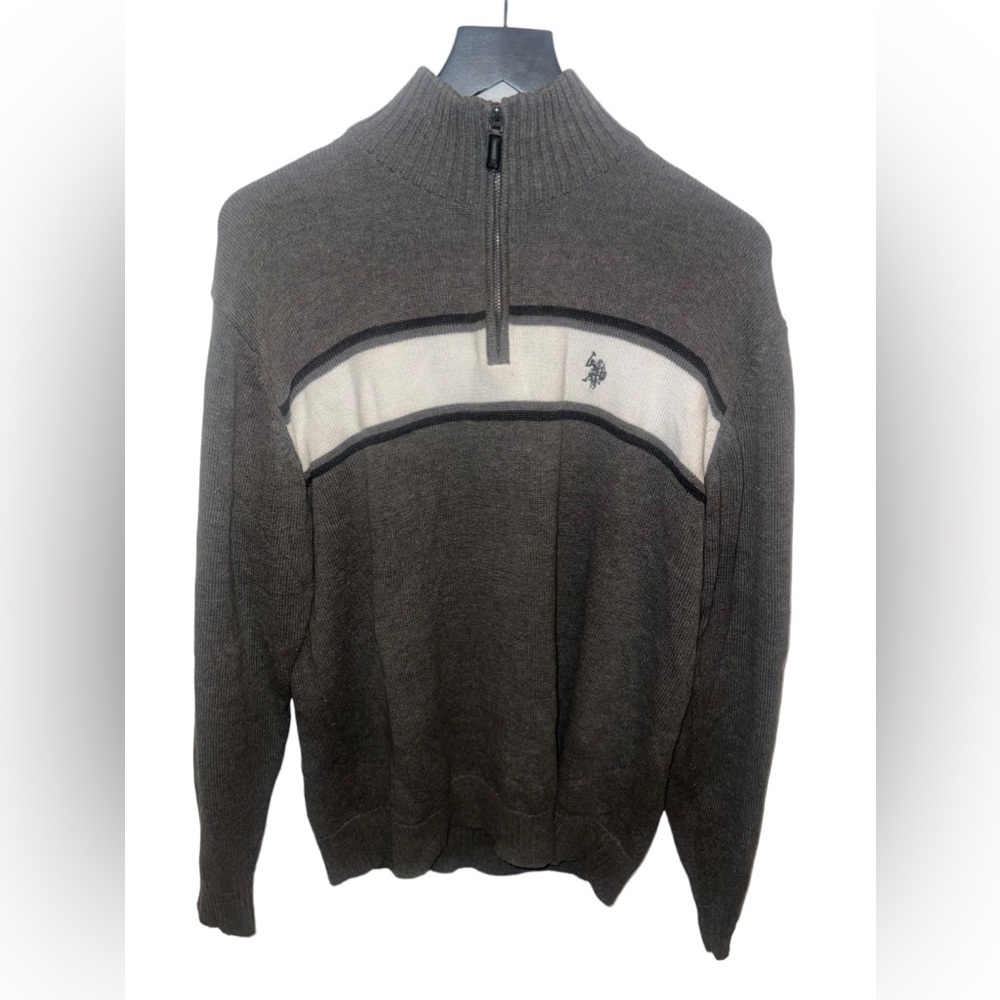 U.S. POLO ASSN, Men’s Quarter Zip Sweater, Large, Grey